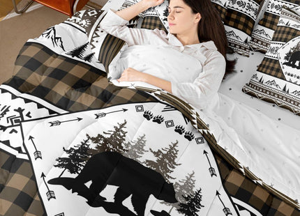Feelyou Bear Comforter Set with Sheets 7 Piece Queen Size Rustic Cabin