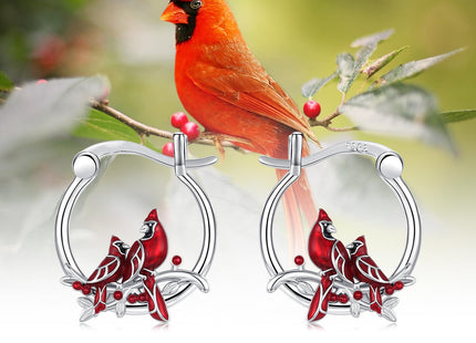 JUSTKIDSTOY Cardinal Earrings 925 Sterling Silver 2 Red Bird Hoop Earrings Jewelry Cardinal Gifts for Women Mother Grandma