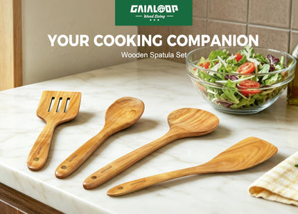 Acacia Wood Spatula Set, 2-Piece Mushroom Turner & Salad Spoon