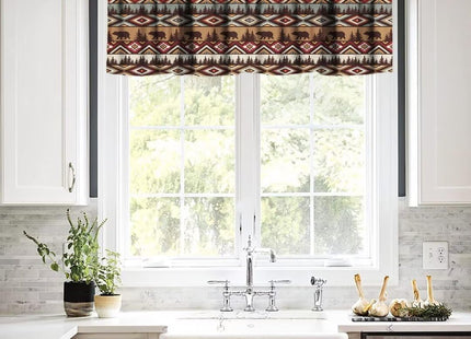 SHElifestyle Bear Tribal Aztec Valance Curtain, Rustic Fir Tree Cabin Country Lodge Camping Retro Abstract Geometric Window Treatment Valances for Kitchen Living Room Café Décor 54'x18', 1 Panel