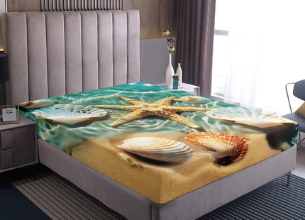 Ocean Bedding Set Beach Themed Sheet Set Teal Blue Ocean Sea Life Pattern Coastal Bed Sheet Sets Twin for Boys Girls 1 Starfish Flat Sheet - 1 Shell Fitted Sheet - 1 Pillowcase (Beach, Twin)
