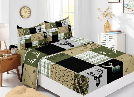 Nttopship Hunting Camo 4 Pieces Bed Sheet Sets Full Size Deer Hunting Camo Bedding Sets with 16" Deep Pockets Hunt Deer Bedroom Decor,Bedding Set 4 PCS(1 Fitted+1 Flat+2 Pillowcases)