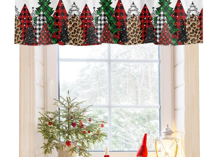 Merry Christmas Valance Curtains for Kitchen Windows Buffalo Plaid Xmas Tree Winter Forest Farmhouse Rod Pocket Window Treatment Toppers for Kitchen/Living Room/Bedroom/Bathroom, 42" X 12",Red Green