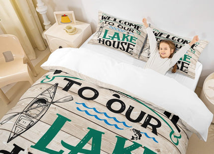 Lake House Kids Duvet Cover Set Twin Size,Retro Wooden Plank Bedding Set,Girls Boys Adults Bedroom/Cabin Decor,Fish Sea View Nautical Comforter Cover,Rustic Farmhouse Quilt Cover,1 Pillowcase