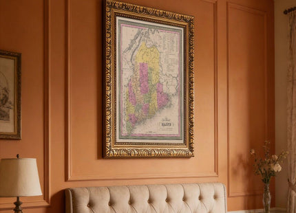 YFET A New Map of Maine, 1846 Rustic Map Decor Poster Wall Art