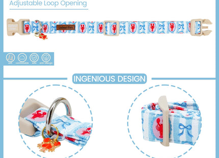 Lionheart glory Dog Collar - Cute Lobster Print Blue Dog Collars, Adjustable Soft Pet Collar for Medium Dogs Puppy Male Female Pet Collars Spring Summer Holiday