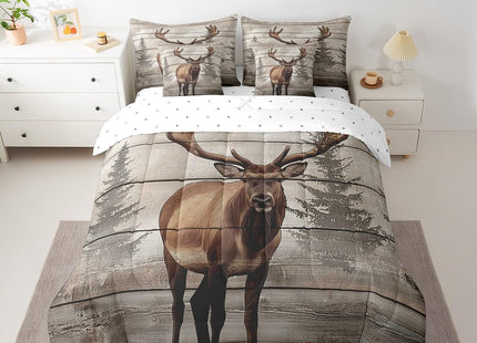 Erosebridal 7 Pcs Moose Bedding Set Queen Western Cabin Lodge Comforter Set Country Woodland Wildlife Bed in a Bag Farmhouse Jungle Pine Tree Quilt with Flat Fitted Sheet Rustic Style Home Decor