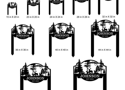 Custom Last Name Sign with Deer, Personalized Garden Signs, Deer Yard Stake Sign with Pine Trees, Large Outdoor Metal Sign, Realtor Closing Gift, Housewarming Gift