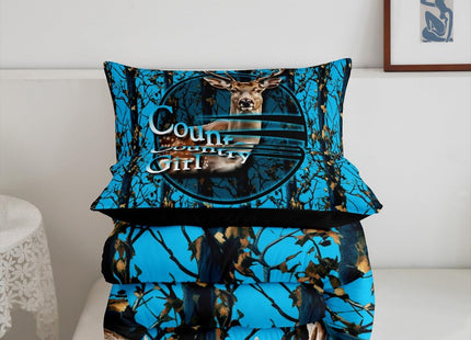 Erosebridal Deer Hunting Camo King Comforter Set,Blue Camouflage Bedding Sets for Boys Girls Kids,Rustic Lodge Cabin Quilt Bed Set,Woodland Hunter Room Decor with 2 Pillowcases,Breathable