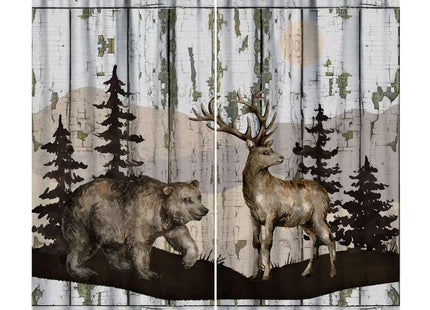 Rustic Farmhouse Curtains, Retro Wooden Barn Door Wood Board Cabin Wild Animals Bear Deer Vintage Farm Country Print Blackout Window Drapes for Kitchen Living Room Bedroom 42x45 Inch