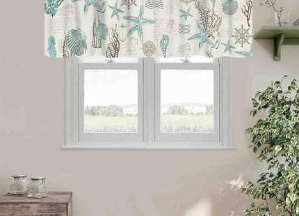 Coastal Valances for Windows, Nautcial Starifish Beach Coastal Seashell Starfish Blue Coral Rod Pocket Small Short Valance Curtains for Kitchen Cafe Living Room Bedroom Cabinet Bathroom, 54"x18" Inch