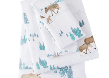 Market & Place 100% Turkish Cotton Flannel Sheet Set | 4 Piece Deep Pocket Novelty Cozy Winter Bed Sheets | Double Brushed for Extra Softness & Comfort | Alpine Collection (Queen, Moose)
