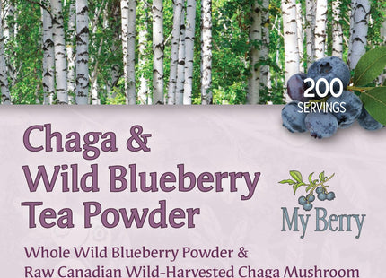 Maine Chaga & Wild Blueberry Tea Powder- Herbal Superfood Blend | 100% Wild-Harvested USA & Canadian Grown Chaga | 1.5oz | Caffeine-Free, Antioxidant-Rich | 200+ Servings | 100% Natural, No Additives