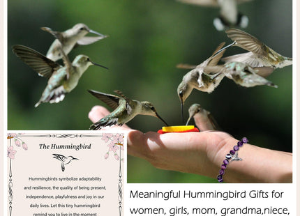 LINY Nature Stone Beads Hummingbird Bracelet Charm Jewelry - Inspirational Gifts for Hummingbird Lovers, Women, Friend, Sister, Wife, Daughter, Niece (Hummingbird Bracelet Amethyst)