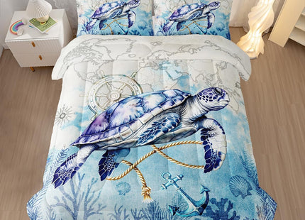 Nttopship Sea Turtle Comforter Bedding Set with 2 Pillowcase Full Size Ocean Comforter Set for Kids Boys Girls Bedroom Decor