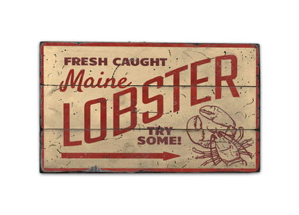 Fresh Caught Maine Lobster - HandMade Rustic Wood Sign - 33" x 60", Ships USA Only