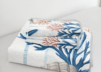 QOOMO Coastal Quilt Set Full/Queen,Starfish Coral Bedspread Coverlet Set