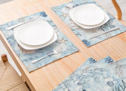 ZCHOMI Coastal Sea Shell Starfish Placemats Set of 4, 12x18 Inch Summer Ocean Beach Table Place Mats for Kitchen Dining Home Party Decor