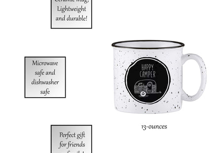 Santa Barbara Design Studio SIPS Drinkware Ceramic Campfire Mug, 13-Ounce, Happy Camper