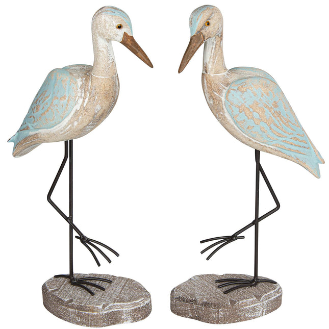EVINIS Seagull Statues Coastal Decor, Wooden Sea Birds Sculptures for Home Room Nautical Coastal Beach Decor, 2pcs (Light Brown)