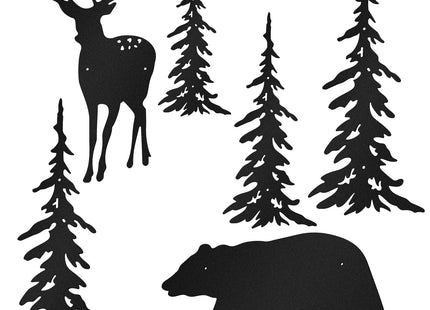 Moxweyeni 6 Pcs Metal Pine Tree Wall Art, Deer Bear Decor, Black