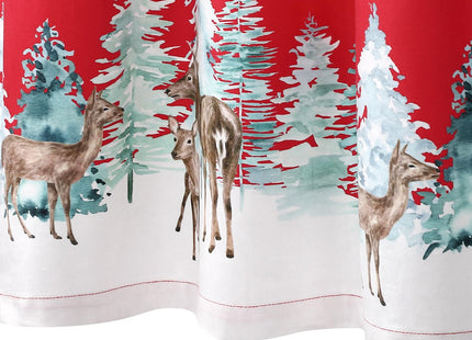 Christmas Valance Curtains for Kitchen Window, Winter Holiday Red Velvet Rod Pocket Curtain Valance, Xmas Tree Snowflake Deer Kitchen Cafe Window Treatment 52x15 Inch
