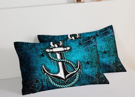 HOSIMA Nautical Comforter Set Twin,Blue Ocean Themed Bedding Sets Twin,Spider Web and Anchor Print Kids Bedding Set for Boys Adult Kids Girls,Blue Comforter Twin Size with 2 Pillow Shams.
