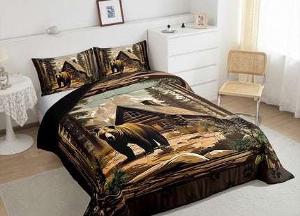 Erosebridal Retro Bear Comforter Set Lodge Cabin Country Bedding Sets Twin Rustic Farmhouse Hunting Animal Down Comforter for Kids Adults Men,Woodland Wildlife Quilt Duvet 2 Pcs