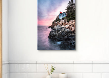 Coastal Wall Art Sunset Maine Bass Harbor Lighthouse Wall Decor Acadia National Park Pictures Nature Ocean Beach Canvas Prints Modern Seascape Artwork for Bedroom Bathroom Home Decoration 16x24"