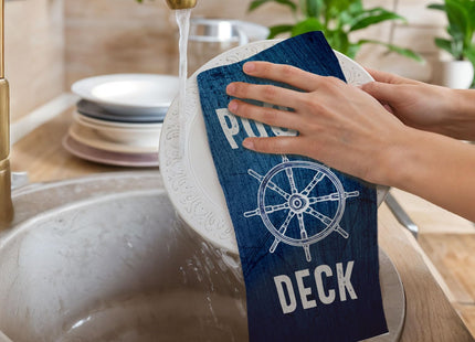 ChissNook Nautical Ocean Bathroom Towels, Poop Deck Coastal Beach Kitchen Towels Drying Cloth, Navy Blue Nautical Beach Boat Deck Bathroom Decor, 16x24 Inch