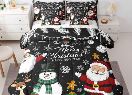 Erosebridal Christmas Twin 7 Piece Comforter Set Snowman Santa Claus Bedding Set Xmas Pine Tree Leaves Snowflake Bed in A Bag with Sheets for Kids Adults Winter Holiday Happy New Year Bed Set