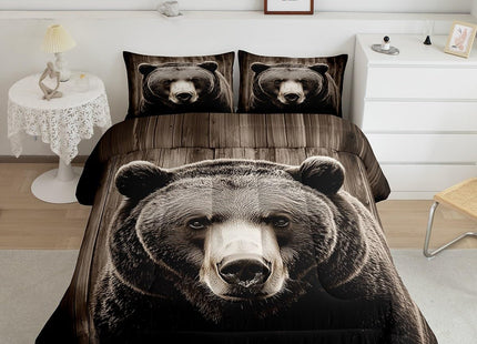 Erosebridal 3D Grizzly Bear Bedding Set Vintage Brown Bear Comforter Set
