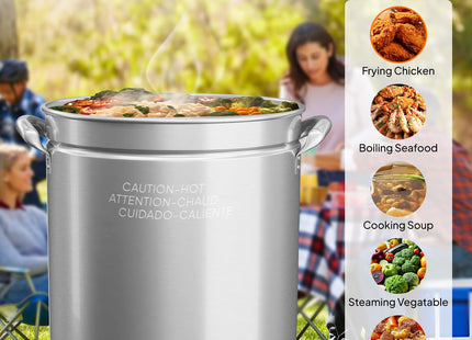 ROVSUN 50QT Stainless Steel Seafood Boil Pot With Strainer Basket, Lid & Hook, Versatile Stock for Crab, Lobster, Shrimp Boiling, Heavy-Duty Turkey Fryer for Outdoor Cooking & Gatherings