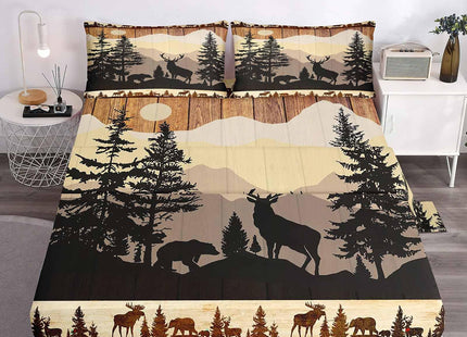 LUVIVIHOME 4PCS Black Bear Deer Sheets Set, Full Bed Sheets, Deer Bedding, Moose Elk Forest Animal Hunting Lodge Rustic Cabin Farmhouse Bedding Set, 1 Fitted Sheet & 1 Flat Sheet with 2 Pillowcases