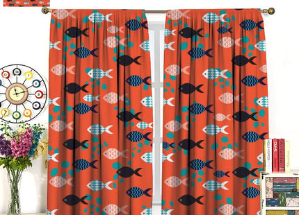 INSFBRB Watercolor Nautical Fish Rod Pocket Blackout Curtains for Living Room,Room Darkening Abstract Boho Retro Sea Animal Swiming Fish Window Curtains,