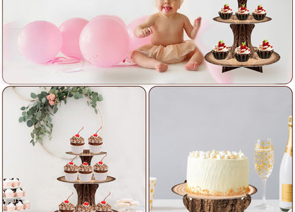 MTRSOCHO 4-Pack Woodland Cupcake Stand Woodland Baby Shower Decorations 3 Tier Wood Cupcake Stand for Camping, Birthday, Safari Party Supplies
