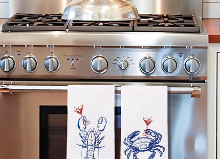Yomisex Lobster Crab Decor Towels Set of 2, Lobste Crab Party Decorations Dish Tea Towels for Kitchen, Coastal Beach Nautical Hand Towels for Bathroom, 16x24 Inch