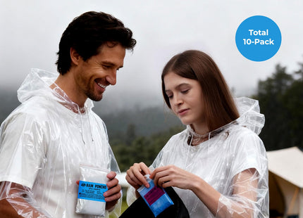 SANXINHT Disposable Rain Poncho Family 10 Pack for Adults & Kids with Hood - 2X-Thicker for Theme Parks, Travel & Outdoors