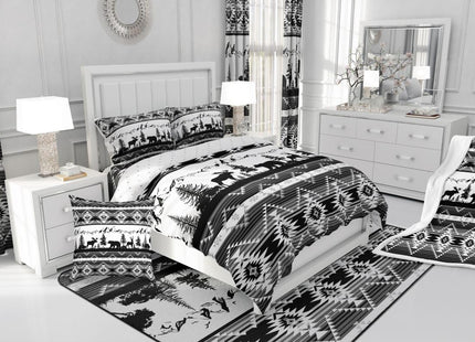 Feelyou Western Bedding Set Soft for Boys Girls, Southwestern Aztec Comforter Set Toddler Size Bear Duvet Quilt Microfiber Deer Moose Bedroom Decor Wild Animals 2 Pcs with 1 Pillow Cases