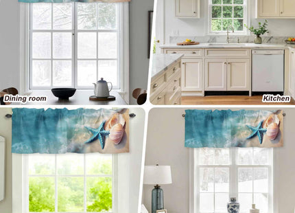 Coastal Ocean Valance Curtain for Window, Summer Starfish Sea Shells on Beach Rod Pocket Kitchen Valances Short Curtain Panel Windows Treatment Drapes for Bathroom/Bedroom/Cafe Seaside Landscape