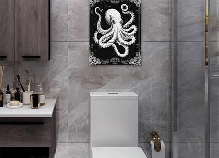 Octopus Canvas Wall Art Nautical Pictures Ocean Animal Painting Coastal Prints Octopus Modern Artwork for Bathroom Living Room Bedroom Office Framed Wall Decor 12"x16"