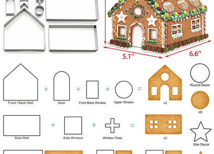 Gingerbread House Cookie Cutter Set - 3D Christmas Cookie Cutters - 10Pcs Gingerbread House Kit for Christmas, Halloween, Holiday, Winter (Gift Package)
