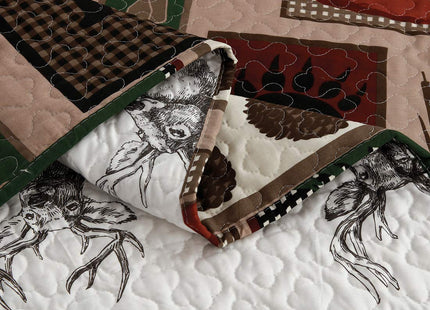 Oliven Reversible Home Rustic Bedding Lodge Moose Bear Quilt Set King Size,3 Pcs Lightweight Cabin Bedspread Bear Paw Eagle Elk Printed Bed Cover All Season Coverlet Bed Set with King Pillow Shams