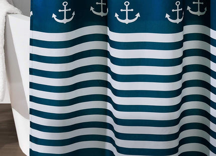 Lush Decor Shower Curtain, Beach-Themed Bathroom Accessories (Navy Blue, Anchor Print) 72" x 72"