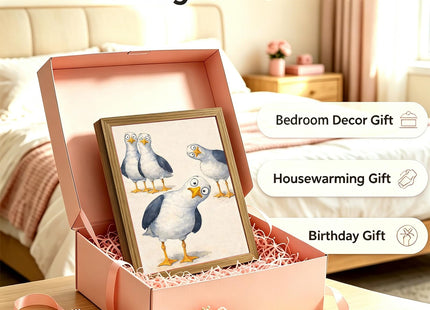 Framed Funny Seagull Wall Art Cute Bird Canvas Print Coastal Decor