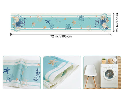 Bonhause Nautical Coastal Table Runner 13x72 Inch Teal Blue Beach Seashell Starfish Ocean Theme Coral Summer Kitchen Dinning Table Decoration for Indoor Outdoor Home Party Decor
