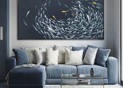 Framed Wall Art,Sea Fish Wall Decor for Living Room,Blue Beach Theme Artwork,Coastal Large Pictures Poster Prints Arts for for Bedroom Dining Room 29"x58"