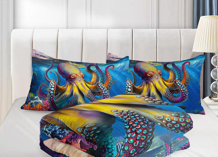 XYNHML 3D Octopus Comforter Set Queen Size 3Pcs Nautical Ocean Bedding Set Seaweed Quilt Bed Set for Boys Girls with 1 Comforter and 2 Pillowcases