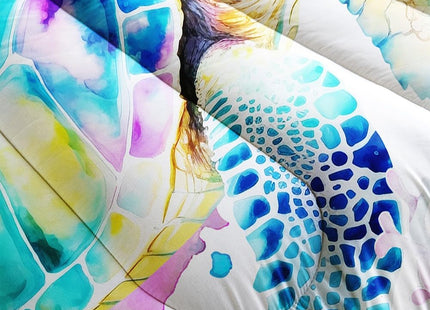 Watercolor Sea Turtle Comforter Set Queen, Tie Dye Ink, 2 Pillowcases