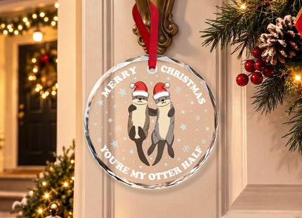 Otter Couple Glass Christmas Ornaments 2026, Christmas Tree Decorations